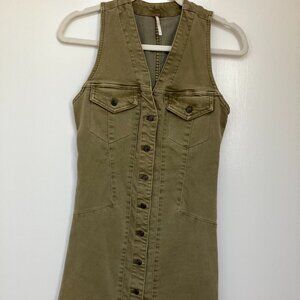 Free People | Army Green Denim V-Neck Dress